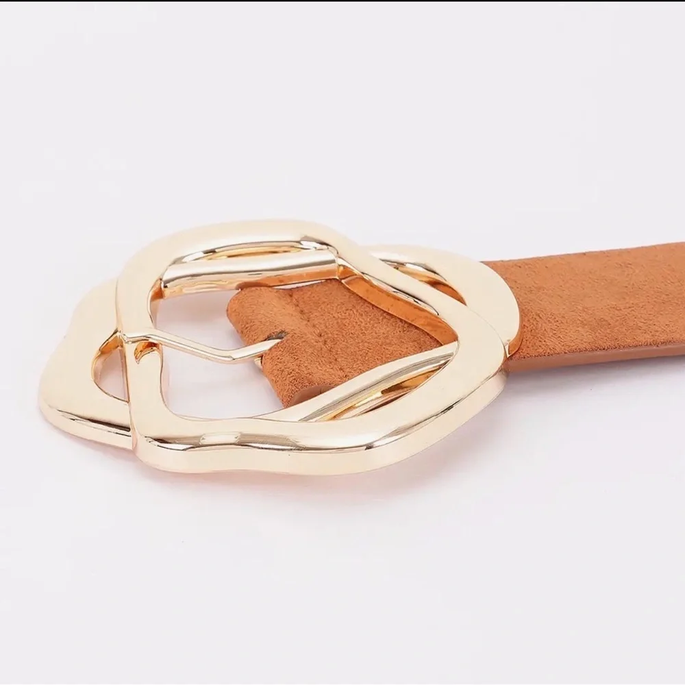 Suede Abstract Buckle Belt - Camel